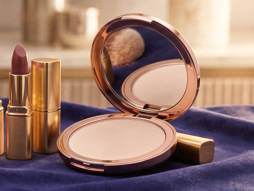 Lipsticks and a compact on navy velvet
