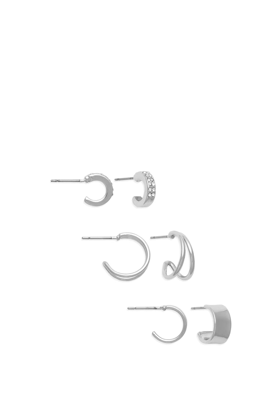 EarSense Silver Crystal/Wide/Double Hoop Trio