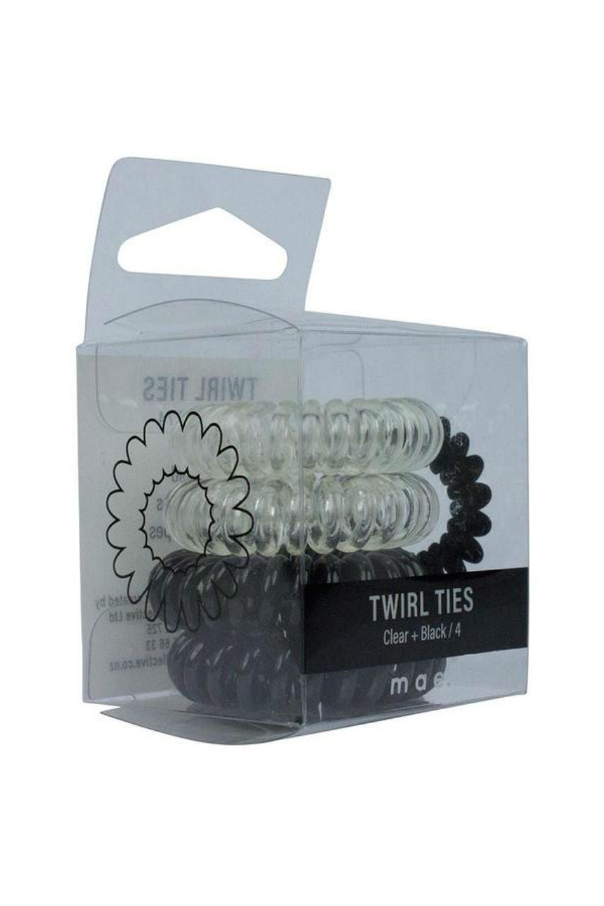 MAE 40-2901 Twirl Ties Mini Boxed 2 Clear & 2 Black - Life Pharmacy St Lukes