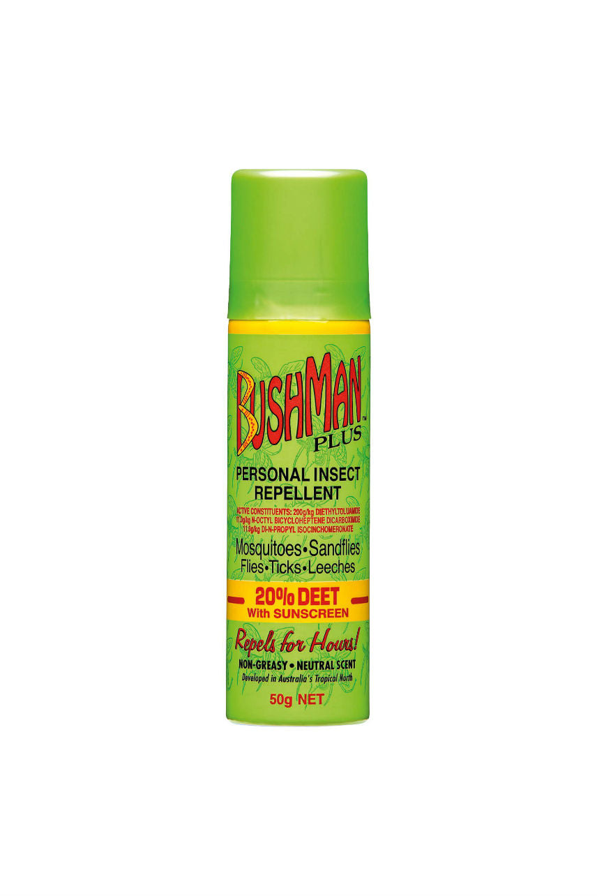 BUSHMAN Plus Aerosol 20% DEET + Sunscreen 50g - Life Pharmacy St Lukes