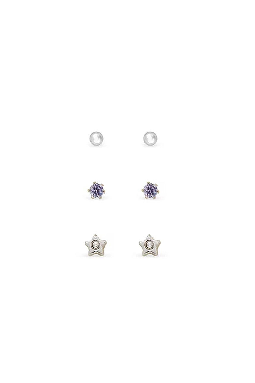 EarSense FA224-2 Silver Ball, Star, Lilac Cubic Zirconia Trio - Life Pharmacy St Lukes