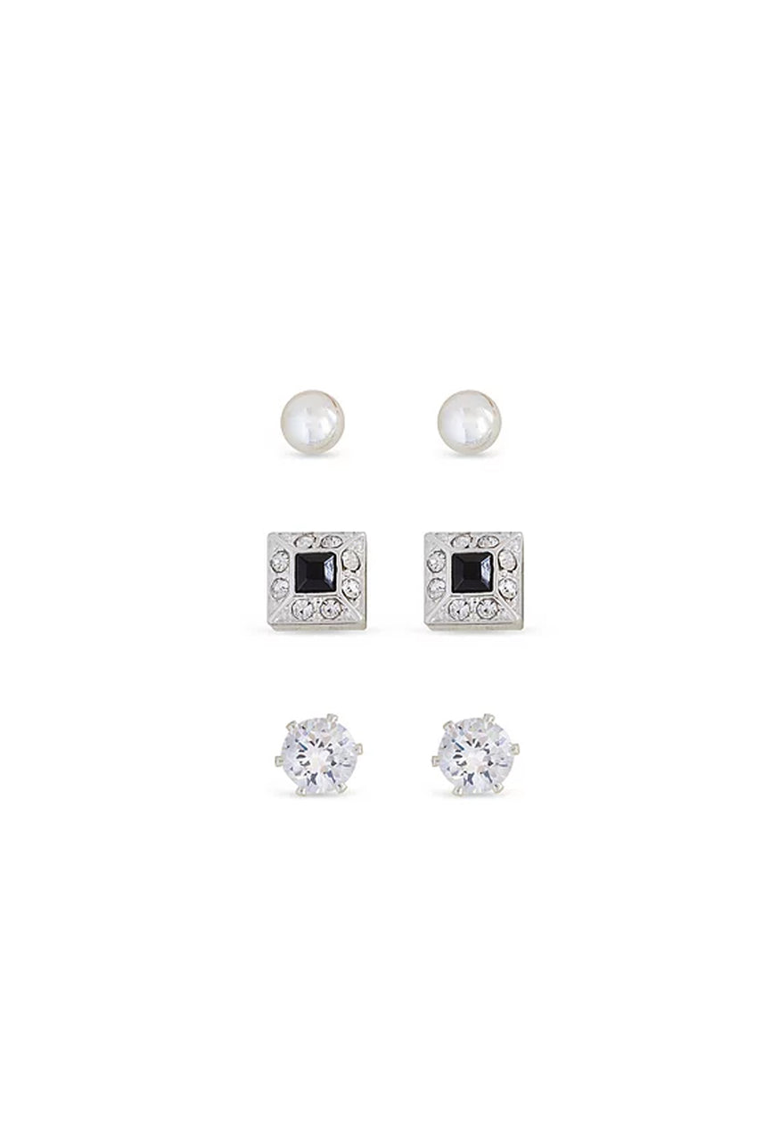 Earsense FC297 Silver Ball, Cubic Zirconia & Square Crystal/Jet Stud Trio - Life Pharmacy St Lukes