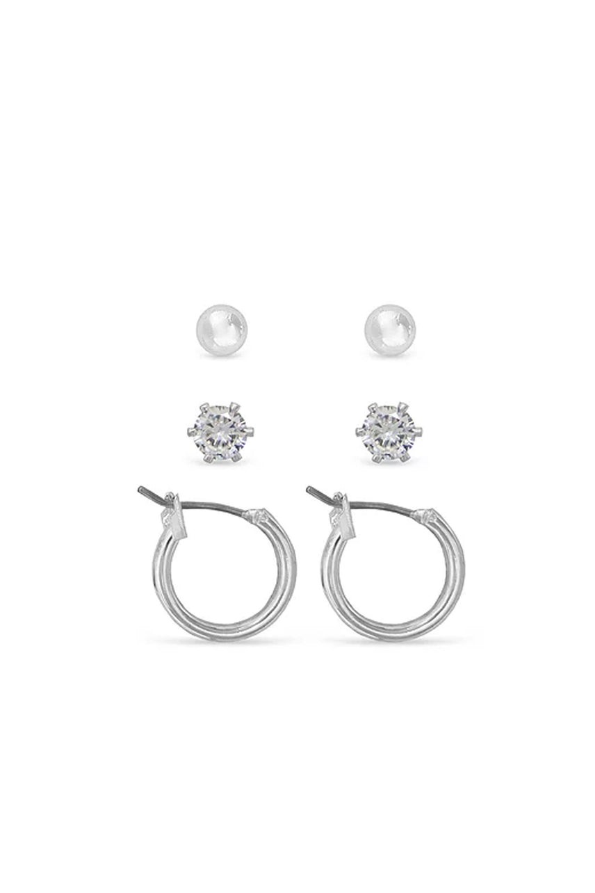EarSense FC298 Silver Ball Stud, Cubic Zirconia & 15mm Hoop Trio - Life Pharmacy St Lukes