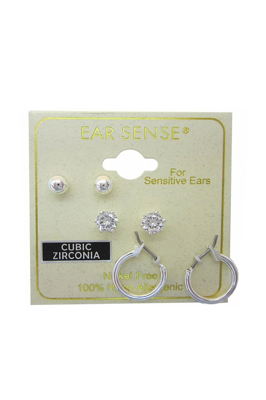 EarSense FC298 Silver Ball Stud, Cubic Zirconia & 15mm Hoop Trio - Life Pharmacy St Lukes
