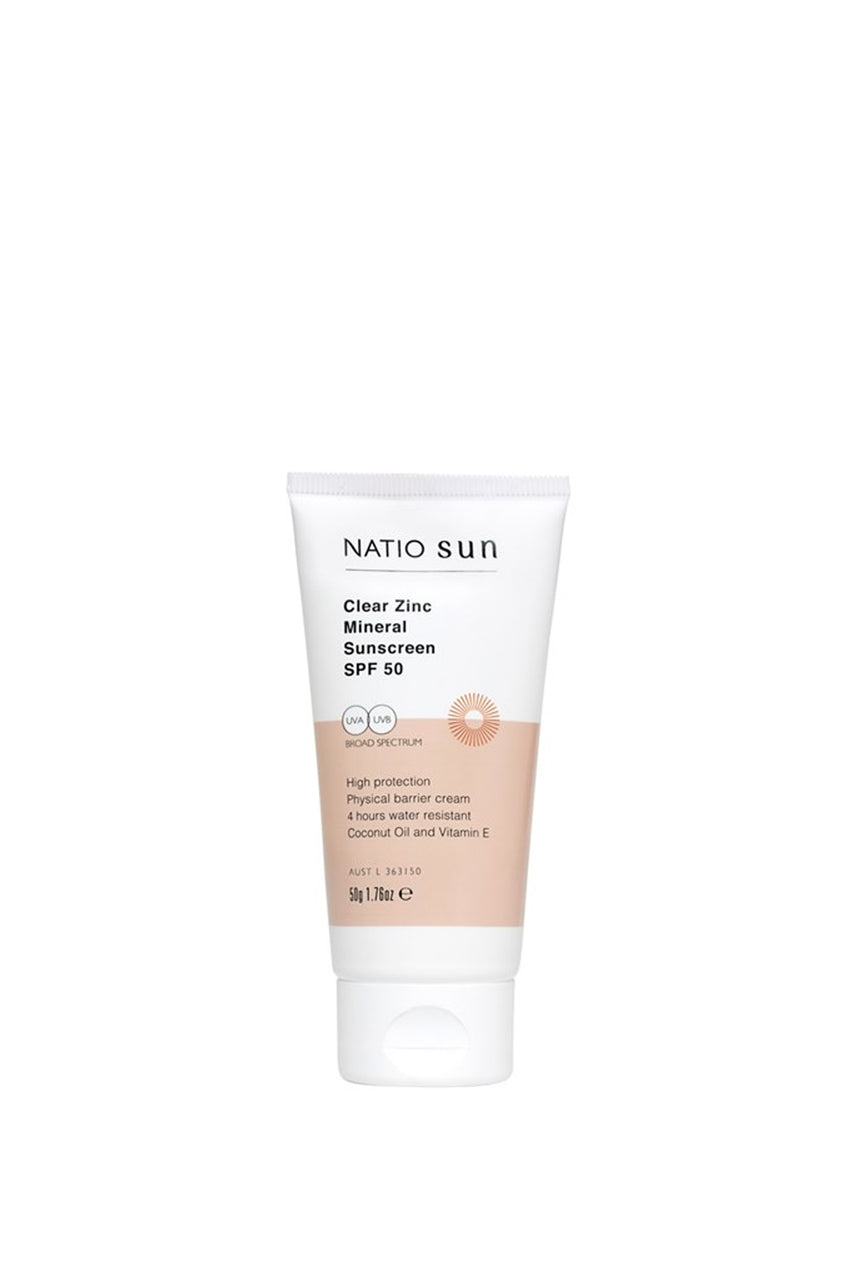 NATIO Clear Zinc Mineral Sunscreen SPF50 50g - Life Pharmacy St Lukes