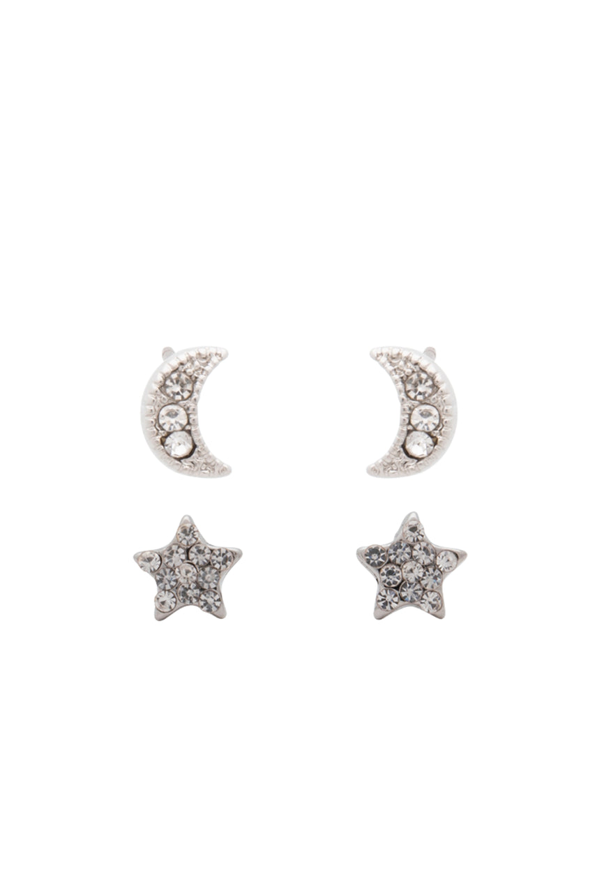 EURO 53431 Rhodium Pave Star + Moon Double Studs - Life Pharmacy St Lukes
