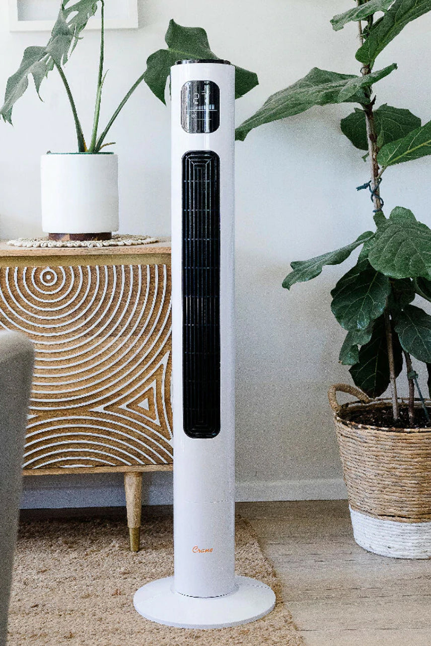CRANE Tower Fan Air Circulator - White (116cm) - Life Pharmacy St Lukes