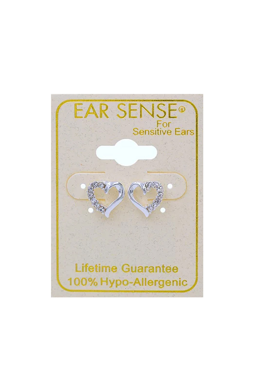 EarSense CH244 Silver Crystal Heart Outline Stud Earrings - Life Pharmacy St Lukes