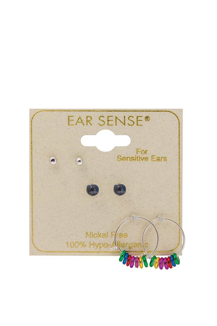 EarSense F3-2673 Silver Stud, Fireball & Multi Ring Hoop Trio - Life Pharmacy St Lukes