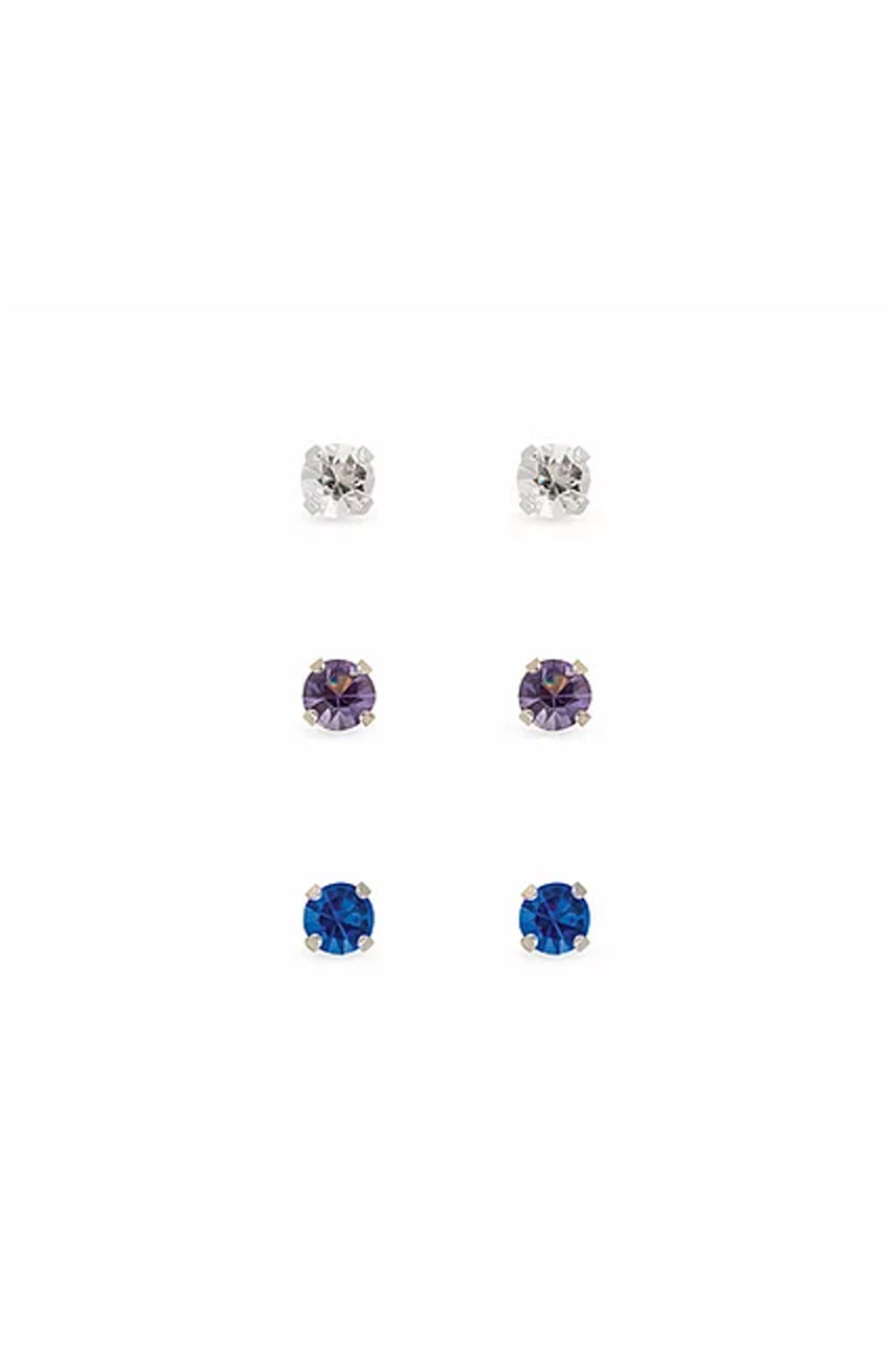 EarSense F3-2675 4mm Crystal Stud Trio - Clear, Lavender, Sapphire - Life Pharmacy St Lukes