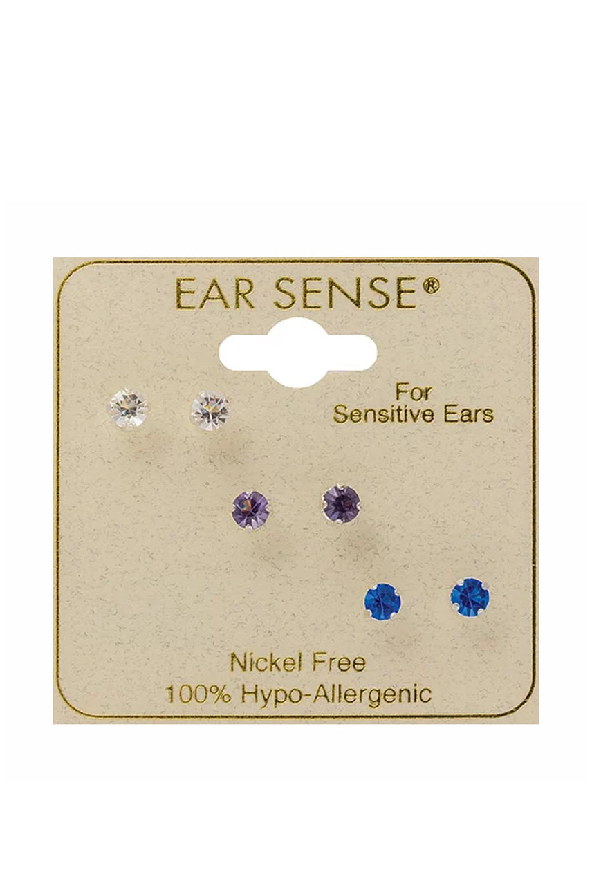 EarSense F3-2675 4mm Crystal Stud Trio - Clear, Lavender, Sapphire - Life Pharmacy St Lukes