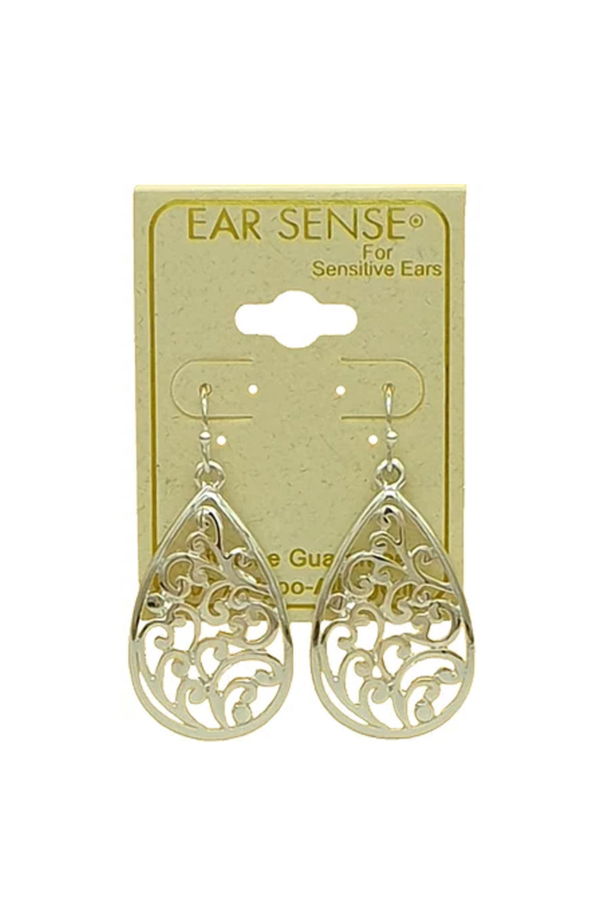 EarSense F398 SilverFiligree Teardrop French Hook Earrings - Life Pharmacy St Lukes