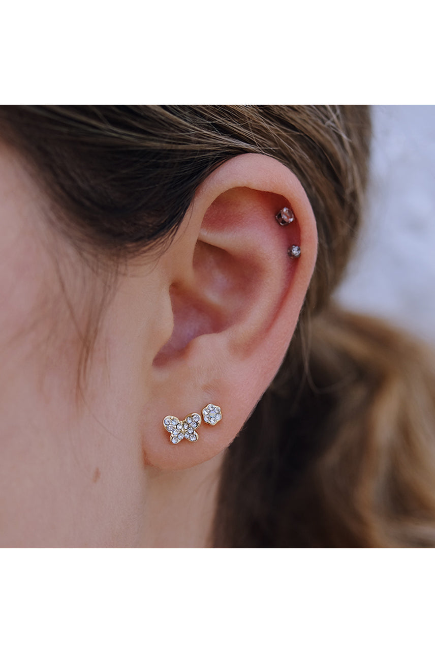 Euro 56980 Gold Crystal Flower + Butterfly Double Pack Studs - Life Pharmacy St Lukes