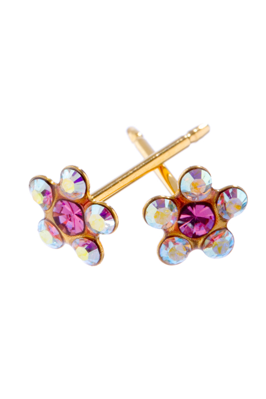 EURO Gold Daisy with Aurora Borealis Rainbow and Rose Crystals Studs - Life Pharmacy St Lukes