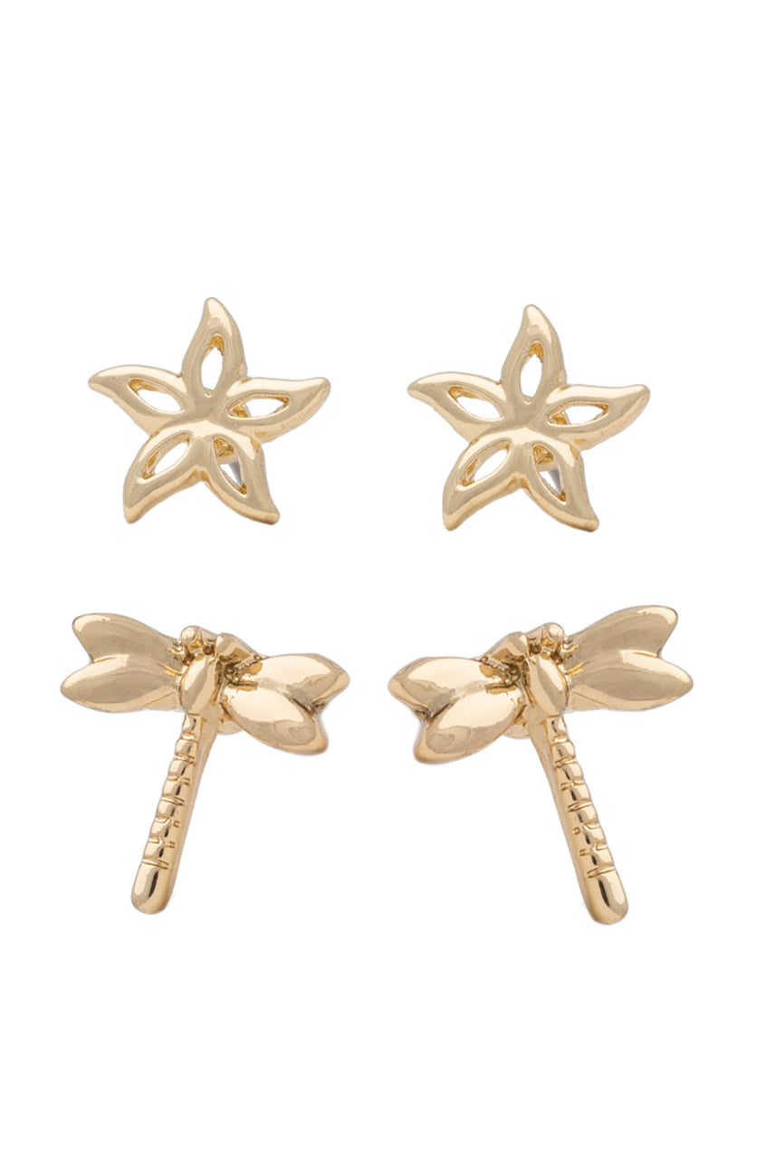Euro Gold Dragonfly + Flower Studs - Life Pharmacy St Lukes