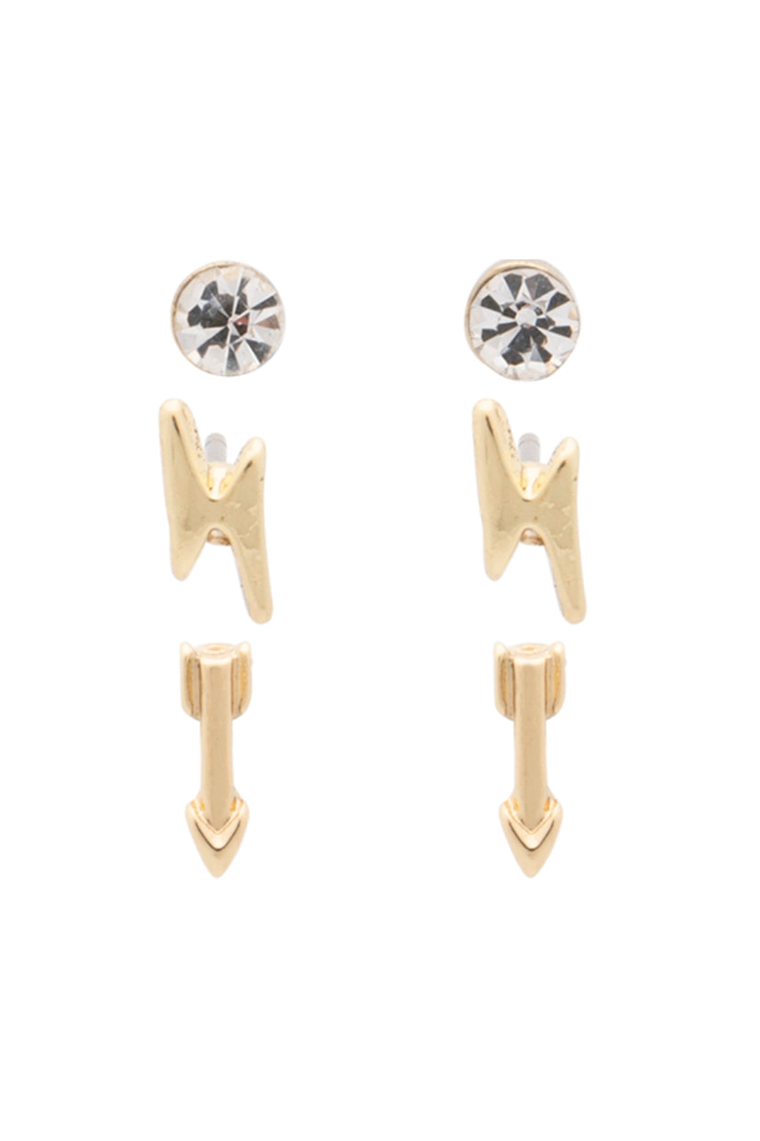 EURO Gold Crystal + Bolt + Arrow Studs - Life Pharmacy St Lukes