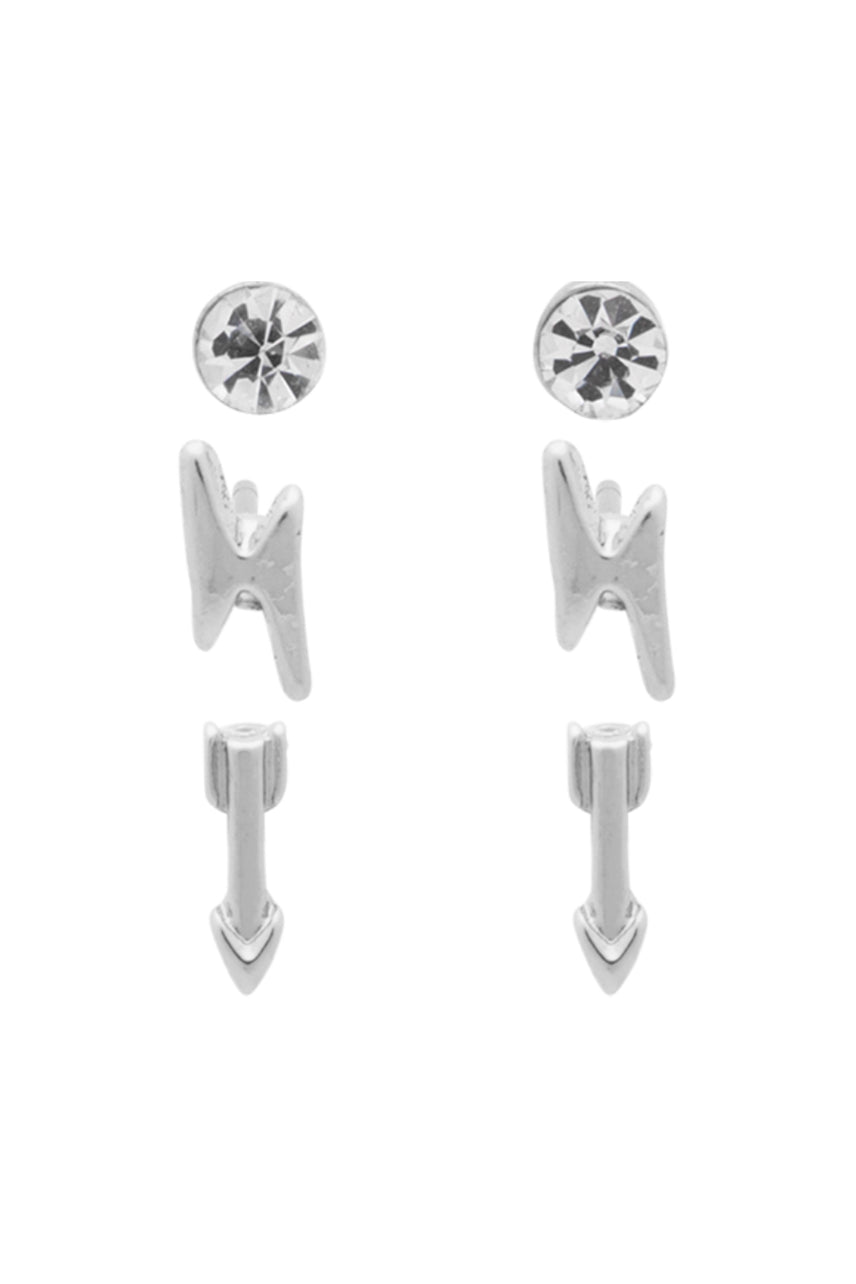 EURO Rhodium Plated Crystal + Bolt + Arrow Studs - Life Pharmacy St Lukes
