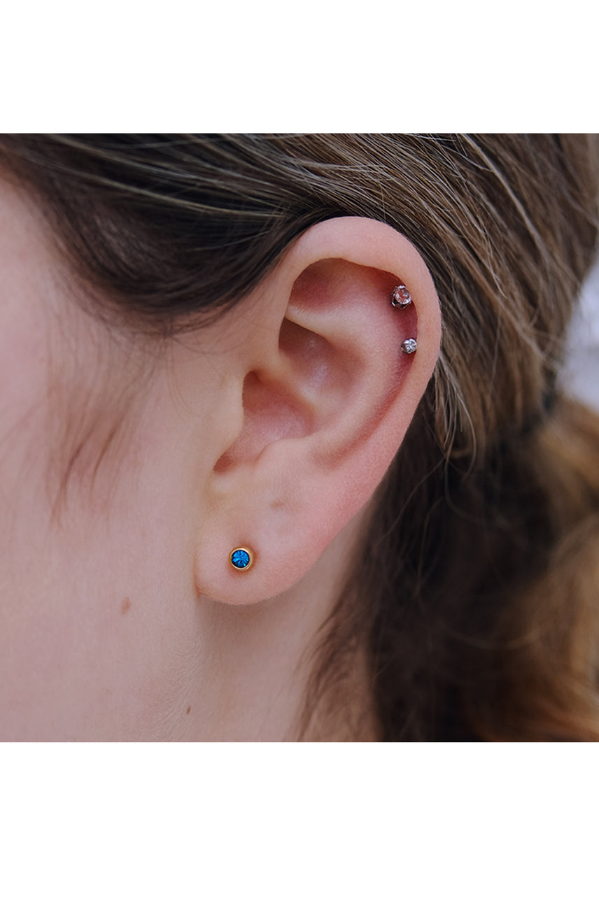 EURO 51320 Blue Zircon Crystal December Birthstone 4mm Gold Studs - Life Pharmacy St Lukes