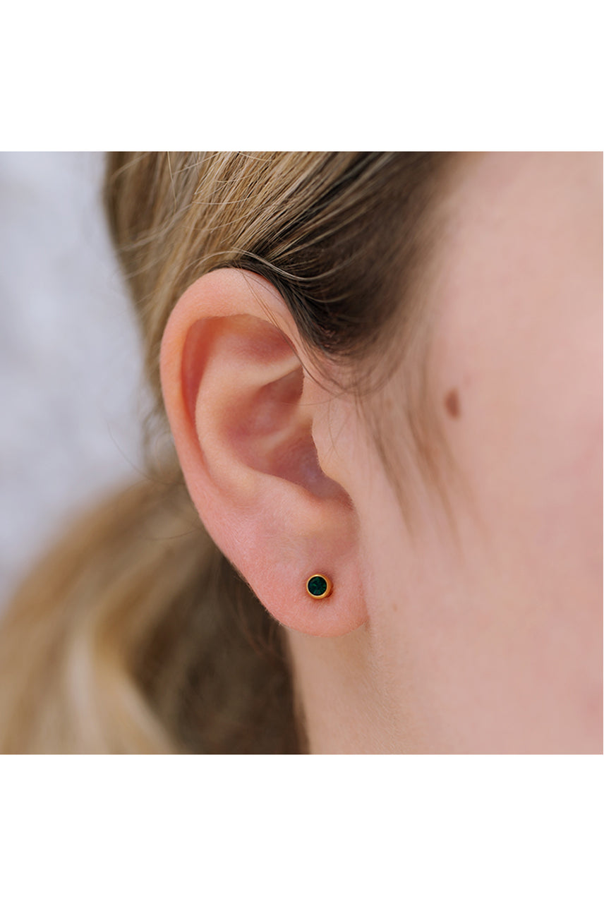 EURO 51250 Dark Green Emerald Crystal May Birthstone 4mm Gold Studs - Life Pharmacy St Lukes