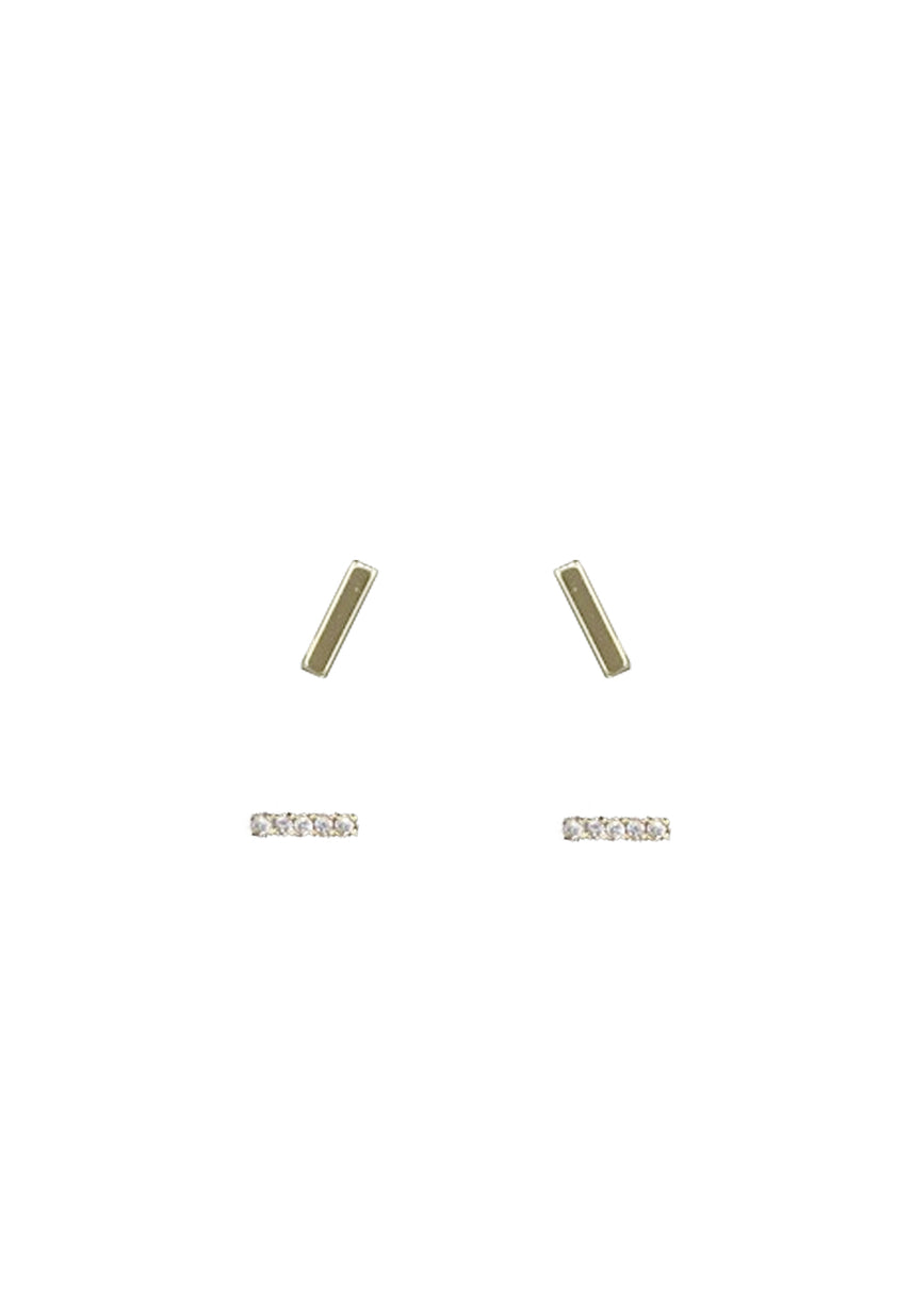 EURO Plain Gold Bar + Cubic Zirconia Bar Studs - Life Pharmacy St Lukes