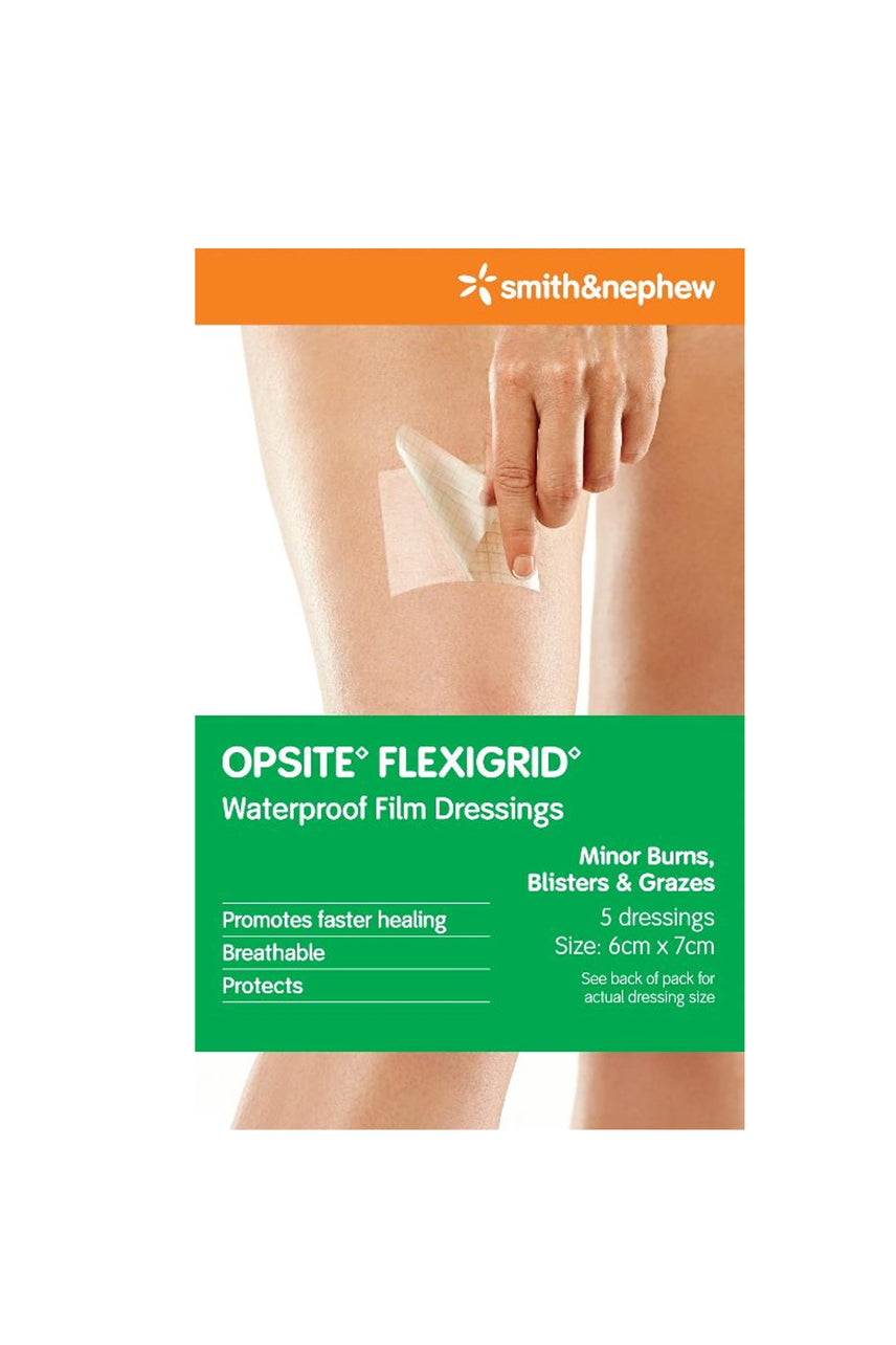SMITH & NEPHEW OPSITE Flexigrid Clear Waterproof Film Dressings 6cm X 7cm 5 Pack - Life Pharmacy St Lukes