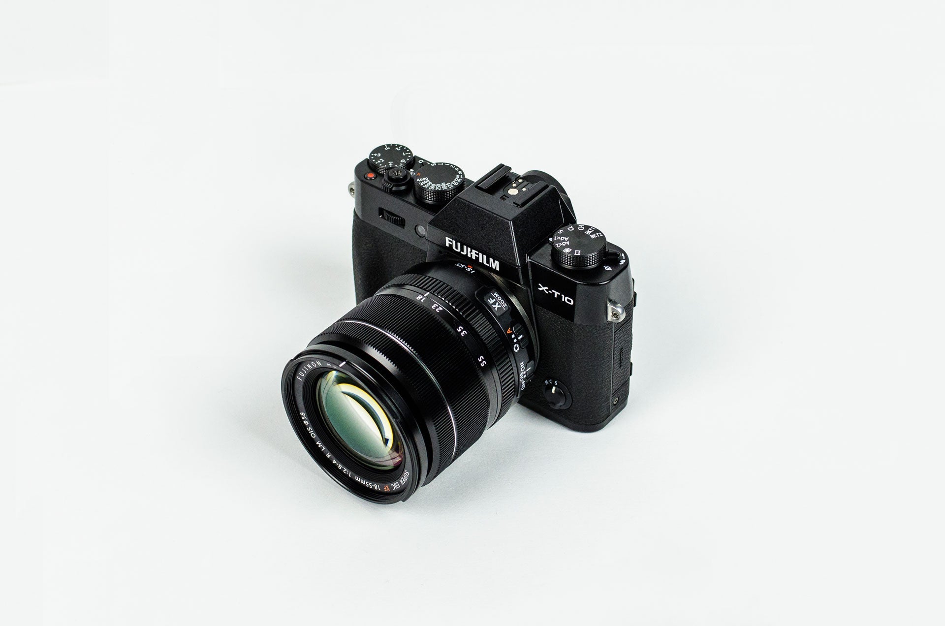 A camera on a plain background
