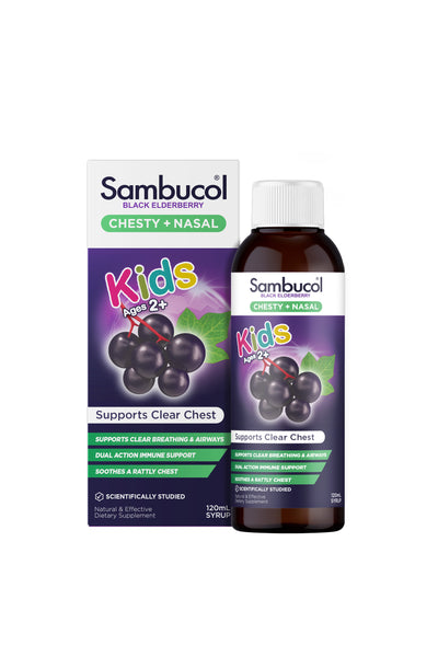 SAMBUCOL Black Elderberry Chesty + Nasal Kids Syrup 120ml - Life Pharmacy St Lukes