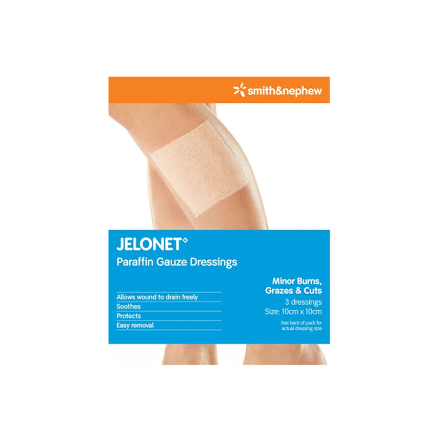 Smith & Nephew JELONET Paraffin Gauze Dressings 10x10cm - 3 Pack