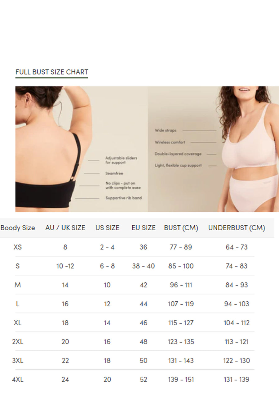 BOODY Full Bust Wireless Bra Black Large - Life Pharmacy St Lukes