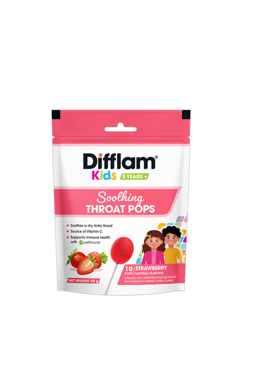 DIFFLAM Kids Soothe Throat Pop Strawberry 10s - Life Pharmacy St Lukes