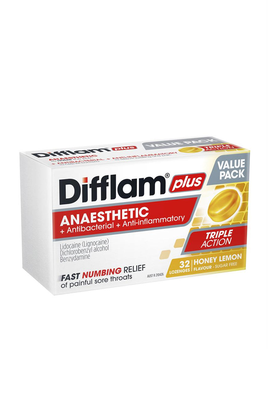 DIFFLAM  Lozenges Anesthetic Antibacterial Anti Inflammatory Honey and Lemon 32 - Life Pharmacy St Lukes
