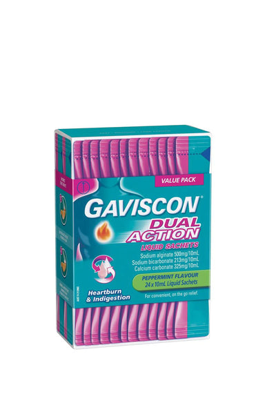 GAVISCON Dual Action Liquid Sachets - Peppermint 24s - Life Pharmacy St Lukes