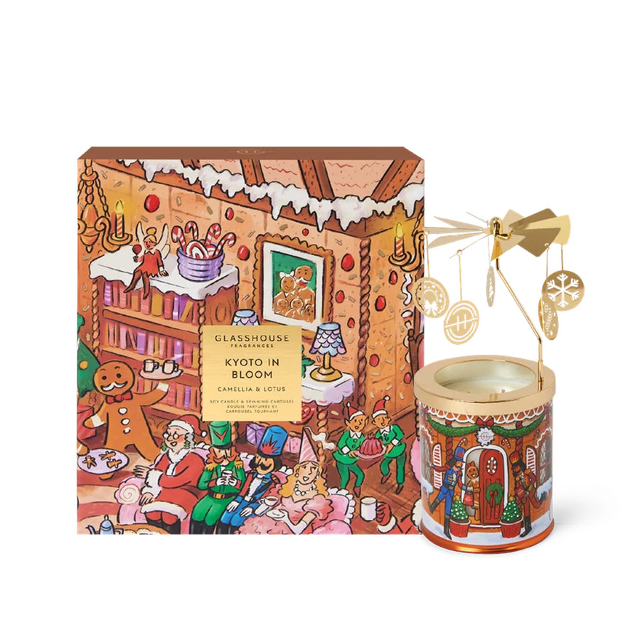 GLASSHOUSE FRAGRANCES Candle & Spinning Carousel Kyoto Bloom