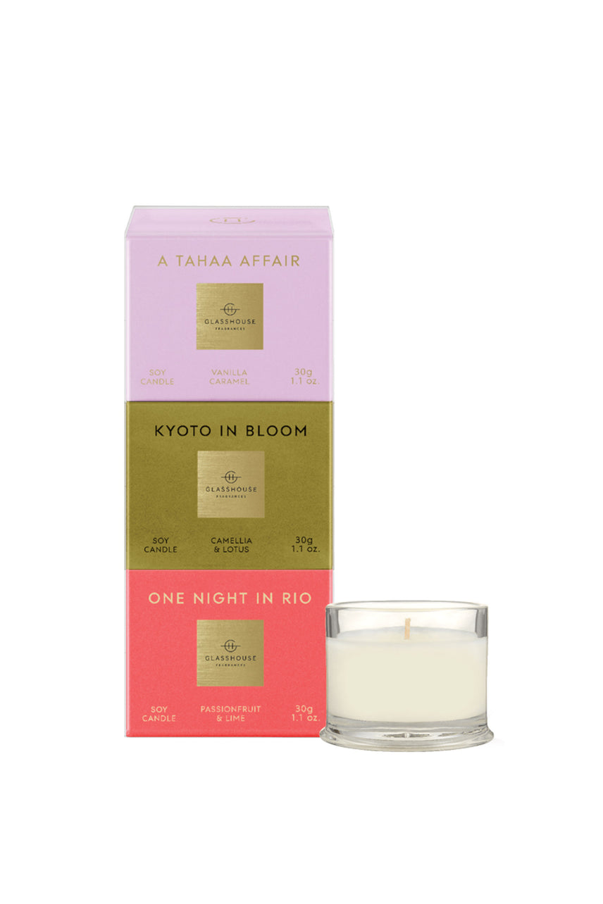 GLASSHOUSE FRAGRANCES A Tahaa Affair, Kyoto in Bloom, One Night in Rio Candle Trio Set - Life Pharmacy St Lukes