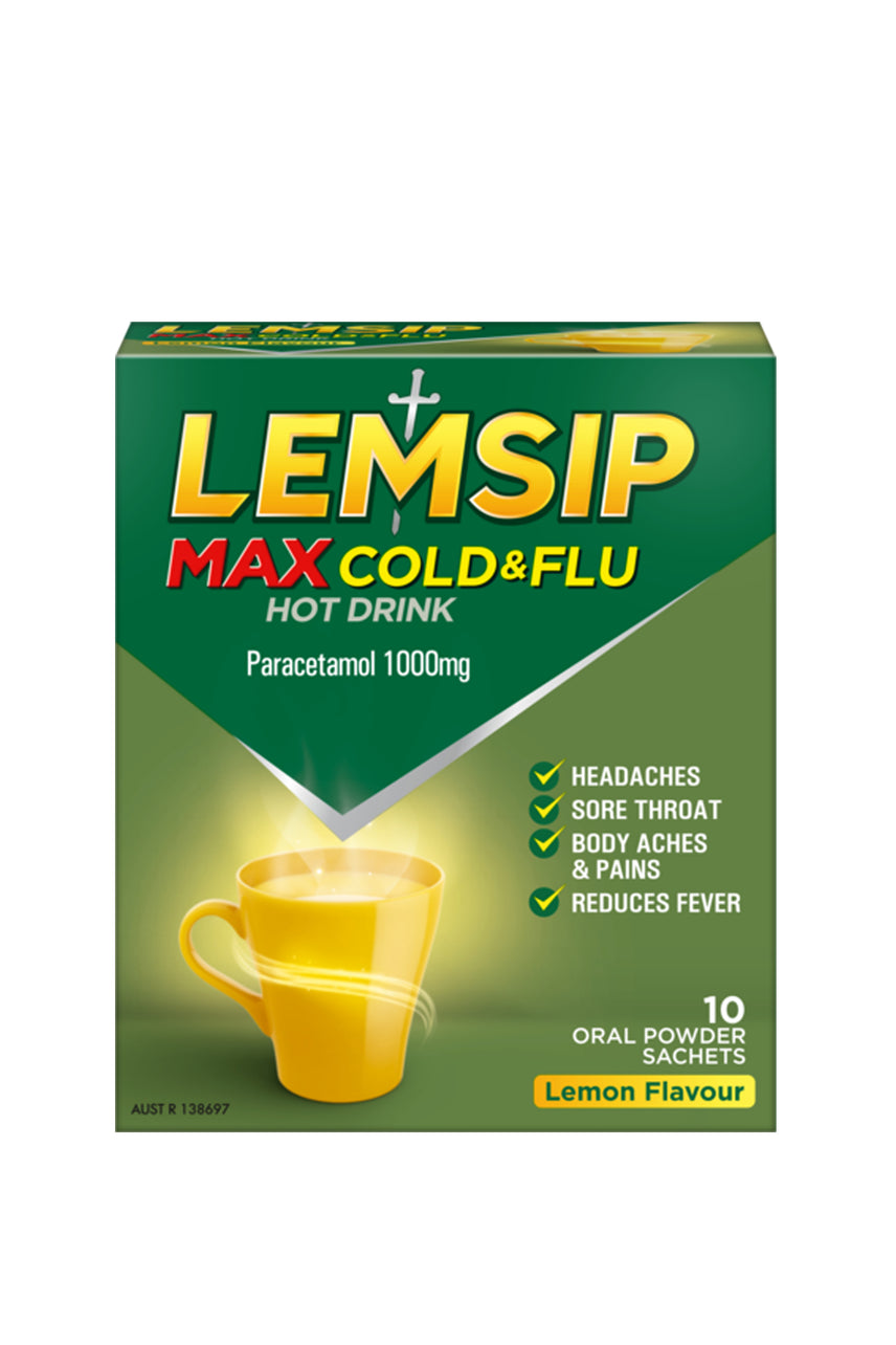 LEMSIP Max Cold & Flu Decongestant Sachets Hot Drink Lemon 10 - Life Pharmacy St Lukes