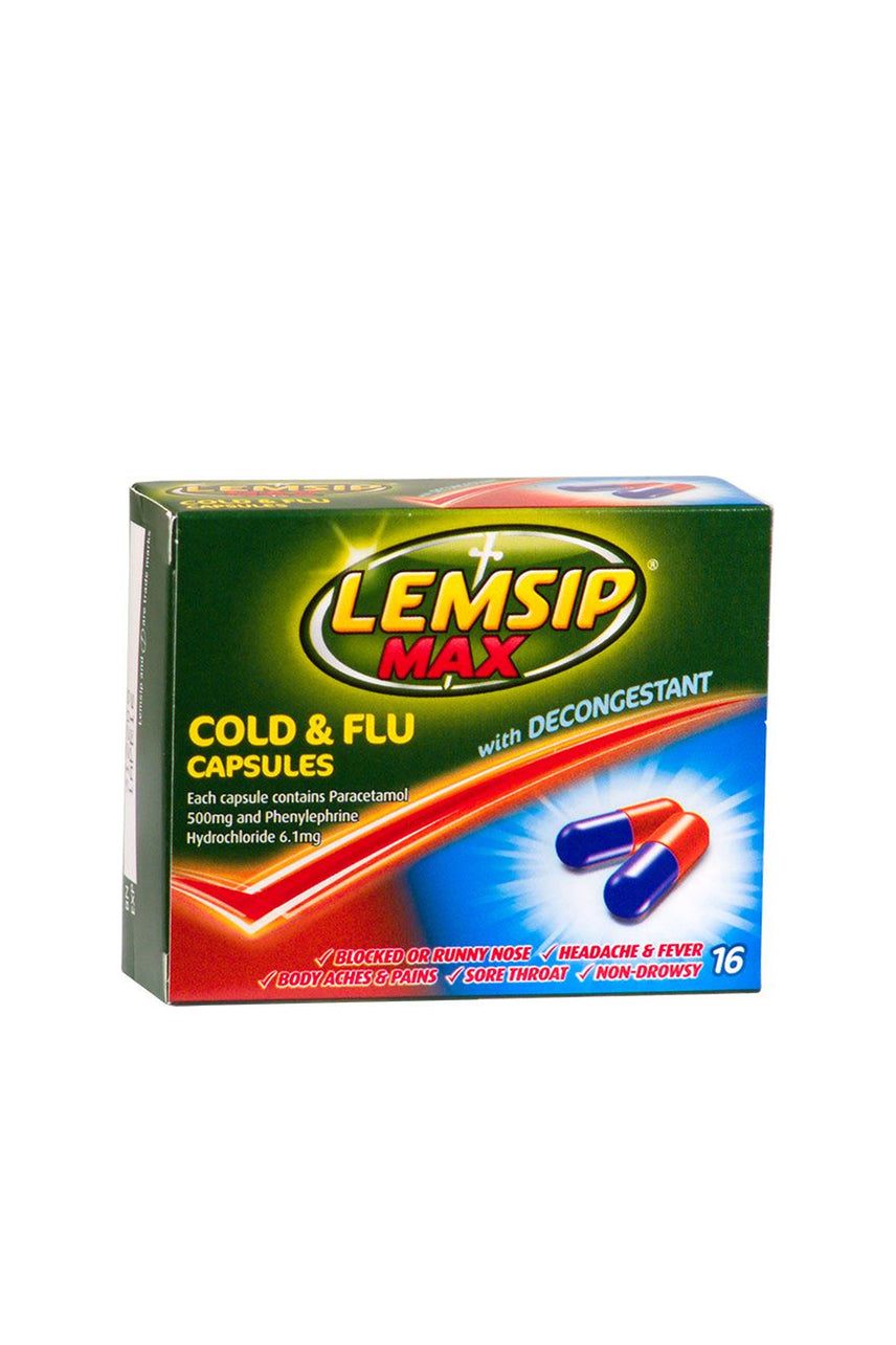 LEMSIP  Max Cold & Flu Decongestant Capsules 16's - Life Pharmacy St Lukes