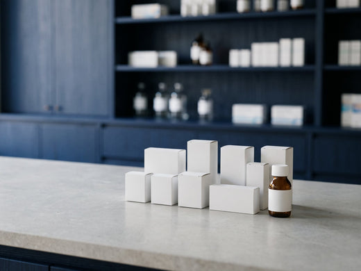 Medicine packs on a pharmacy counter