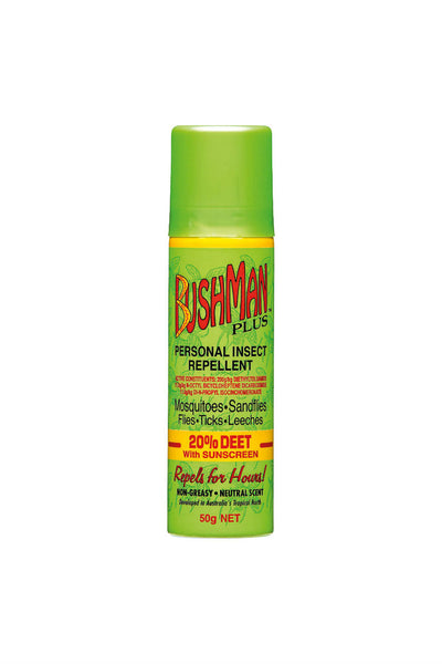 BUSHMAN Plus Aerosol 20% DEET + Sunscreen 50g - Life Pharmacy St Lukes