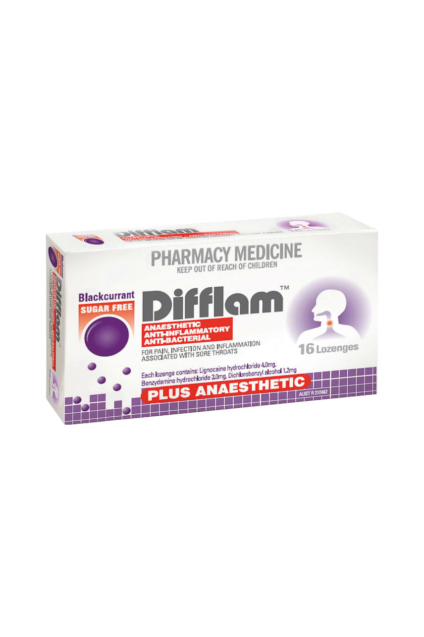 DIFFLAM Lozenge Plus Anaesthetic Blackcurrant 16s - Life Pharmacy St Lukes