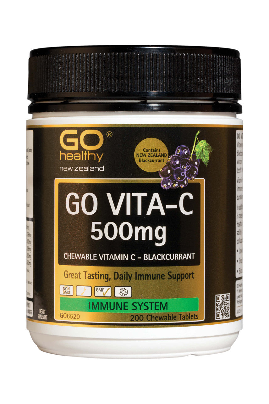 GO HEALTHY Vita-C 500mg Blackcurrant 200 Chewable Tablets - Life Pharmacy St Lukes
