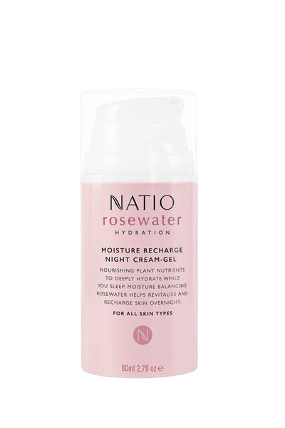 NATIO Rosewater Hydration Moisture Recharge Night Cream-Gel 80ml - Life Pharmacy St Lukes