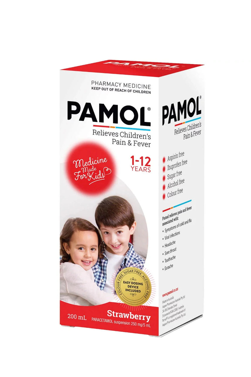 PAMOL Strawberry Colour Free Liquid 200ml - Life Pharmacy St Lukes