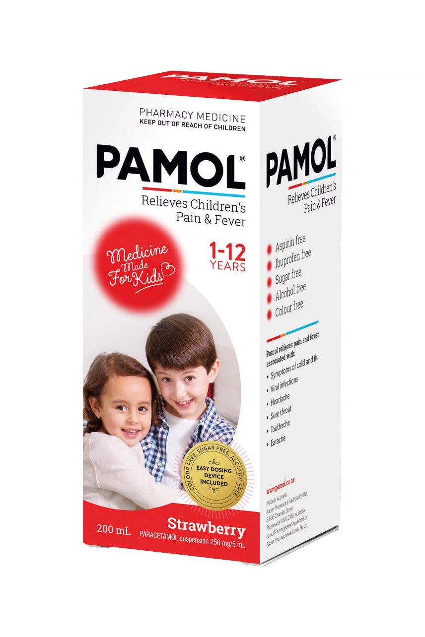 PAMOL Strawberry Colour Free Liquid 200ml - Life Pharmacy St Lukes