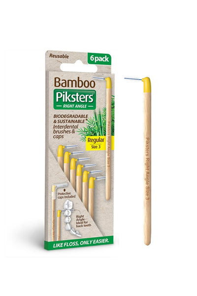 PIKSTERS Bamboo interdental Brush Right Angle Yellow Size 3 - 6 Pack - Life Pharmacy St Lukes