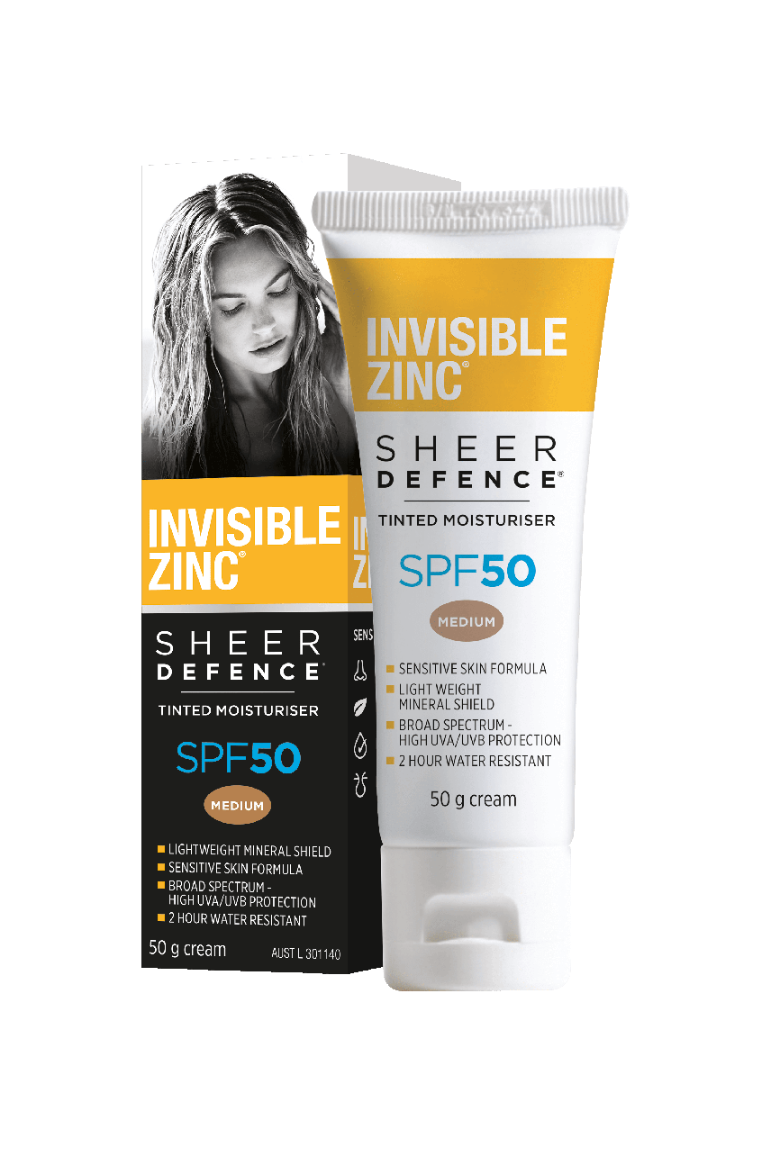 INVISIBLE ZINC Sheer Defence Tinted Moisturiser Medium SPF50 50g - Life Pharmacy St Lukes