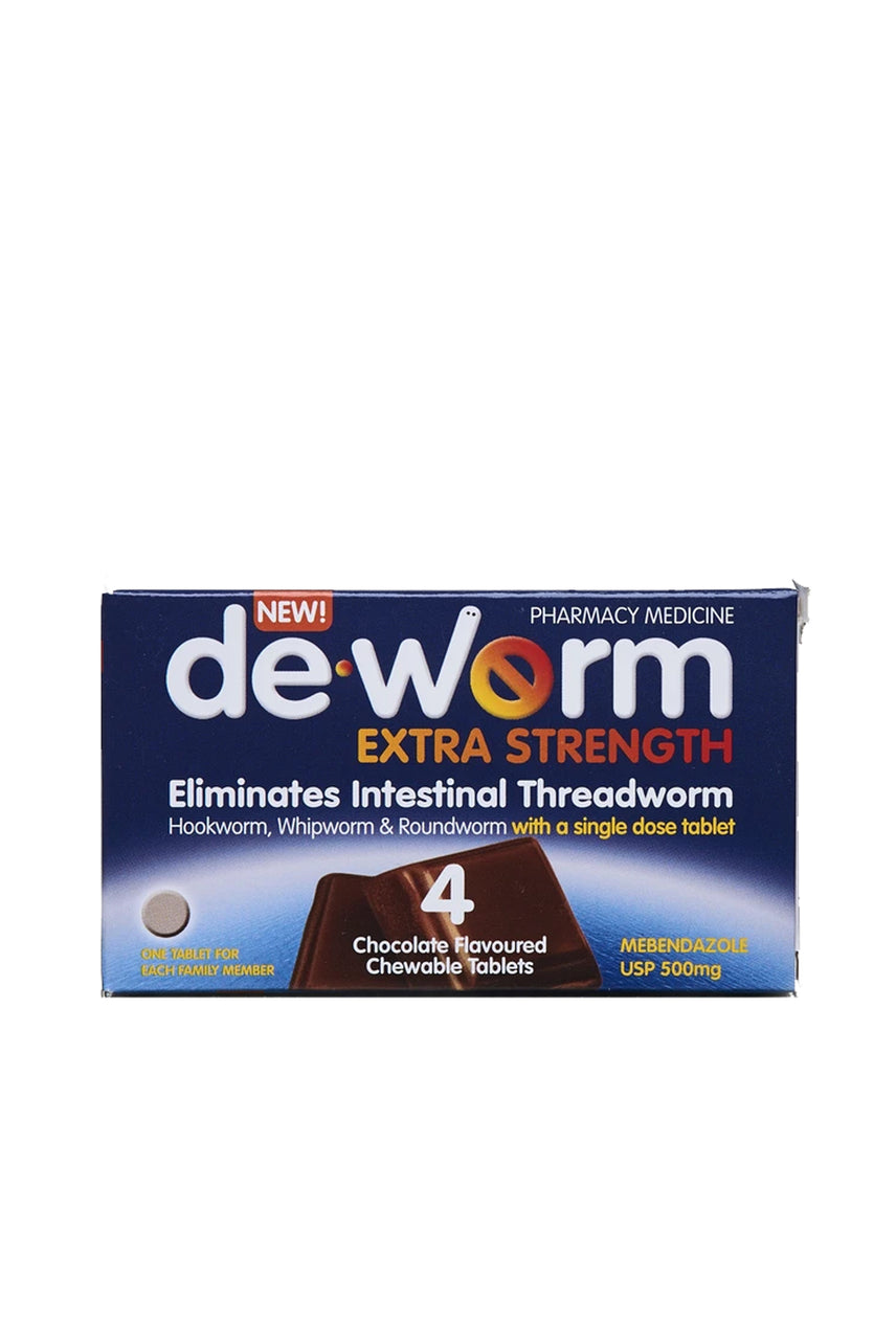 DE-WORM Extra Strength 500mg 4 Chewable Chocolate Tablets - Life Pharmacy St Lukes