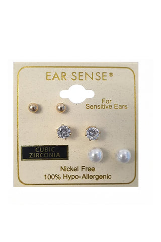 EarSense FC705 Large Gold Ball, Cubic Zirconia and Pearl Trio - Life Pharmacy St Lukes