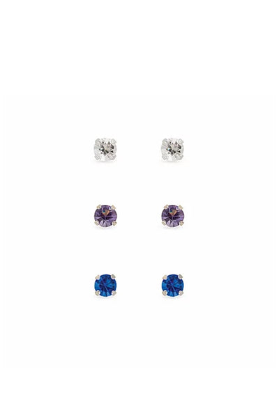 EarSense F3-2675 4mm Crystal Stud Trio - Clear, Lavender, Sapphire - Life Pharmacy St Lukes