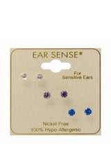 EarSense F3-2675 4mm Crystal Stud Trio - Clear, Lavender, Sapphire - Life Pharmacy St Lukes