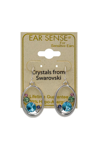 EarSense F368 Silver Swarovski Multi Colour Crystal Oval Drops on a French Hook - Life Pharmacy St Lukes